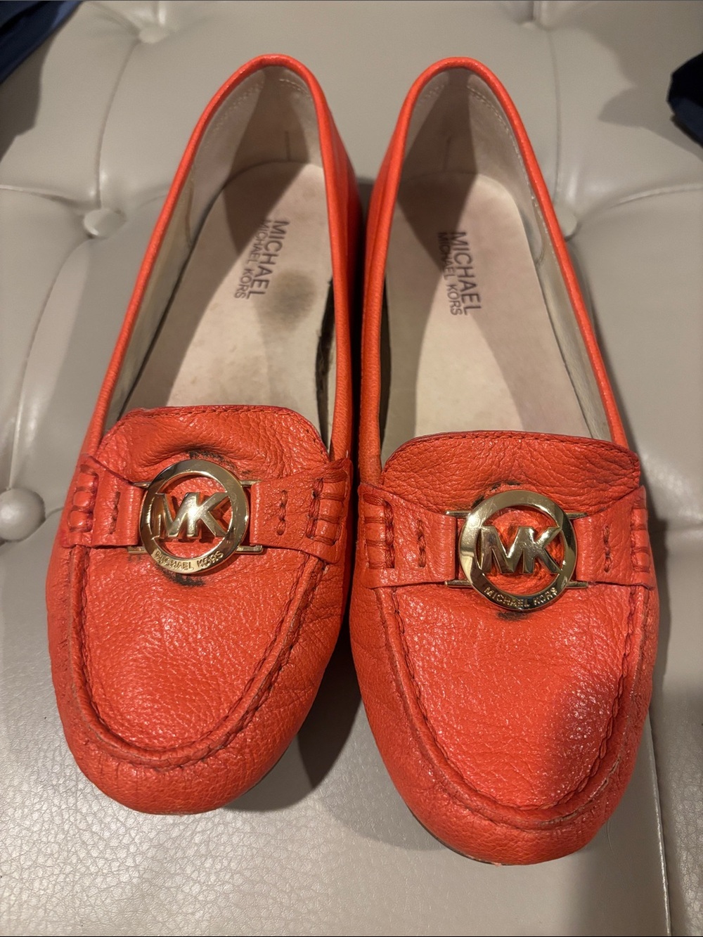 Michael Kors Orange Leather MK Logo Loafers